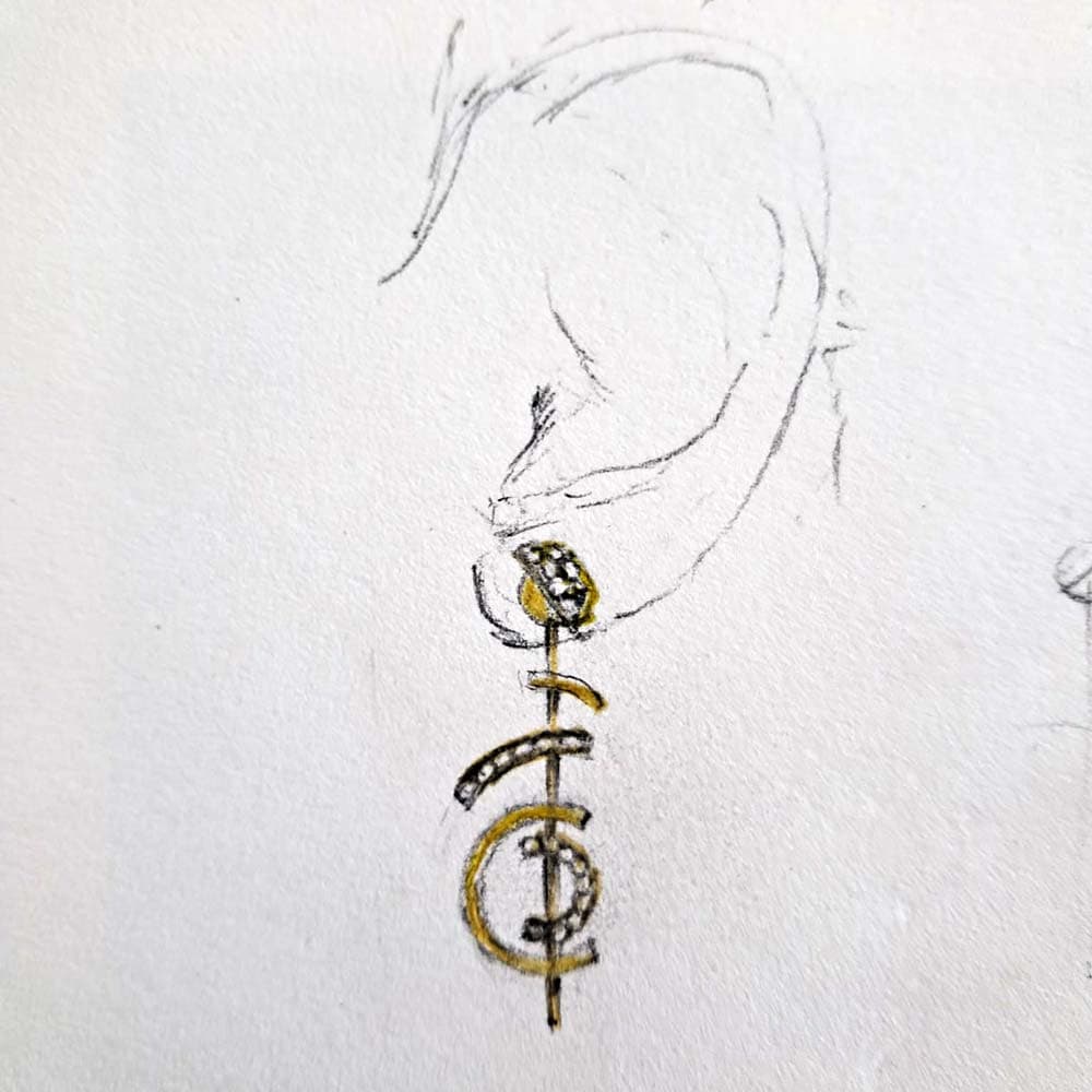 Croquis dessiné à la main de boucles d'oreilles